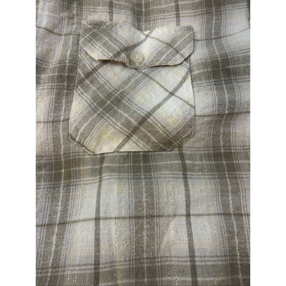 Avirex XL Button Flannel Faux Sherpa Lined Hoodie Beige Black Silver Thread rn#1 - Picture 6 of 7